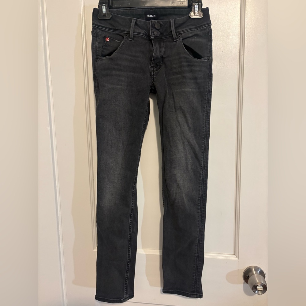 Hudson Jeans Women’s Collin Skinny Black Distressed Denim, size 24